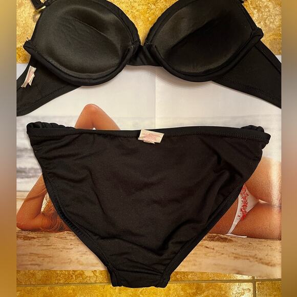 NEW Xhilaration Grecian Braided Hip Moderate Bikini Swim Bottom Black NWOT Sz S - Picture 8 of 14